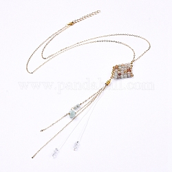 Ожерелья шкентеля, с гранеными стеклянными бусинами и бусинами из натурального цветочного амазонита, латунные кабельные цепи и застежки из лобстера, 23.42 дюйм (59.5 см)