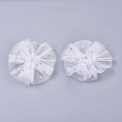 Fleurs en tissu organza, avec feuille, pour les bandeaux de bricolage accessoires de fleurs accessoires de cheveux de mariage pour filles femmes, blanc, 42x5mm