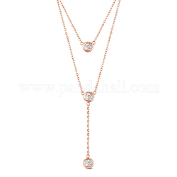 Многоуровневые ожерелья shegrace 925 из стерлингового серебра, с классом ааа кубического циркония и кабельными цепями, розовое золото , 16.54 дюйм (42 см)