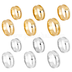 Unicraftale 12 pz 12 impostazioni dell'anello per dito scanalato in acciaio inossidabile, anello del nucleo vuoto, per la realizzazione di gioielli con anello di intarsio, oro & colore acciaio inossidabile, diametro interno: 17~22mm, 1pc / style