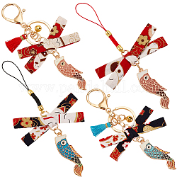 Olycraft 4 pièces koi bowknot porte-clés pendentif style japonais sangles de téléphone porte-clés poisson chanceux avec gland arc porte-clés téléphone pendentif bonne fortune mascotte pour sac à main sac à dos téléphone cadeaux drôles