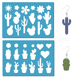 Modello di lavoro manuale orecchino acrilico, stencil per tagliare la pelle delle carte, cielo blu profondo, modello di cactus, 130x90x2mm, 2 pc / set