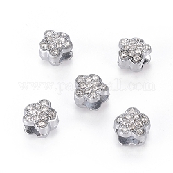 Alloy Rhinestone Slide Charms, Valentine Gift Beads, Platinum Color, Flower, about 10mm in diameter, 6.5mm thick, hole: 3.5x7mm