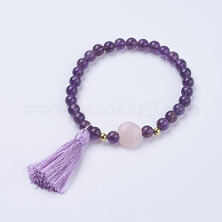Tassel Charm Bracelets, with Natural Amethyst Beads, Round, 2 inch(52mm)
