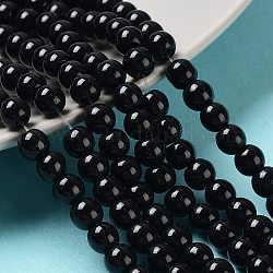 Chapelets de perles rondes en verre peint, noir, 6~7mm, Trou: 1mm, Environ 145 pcs/chapelet, 31.4 pouce