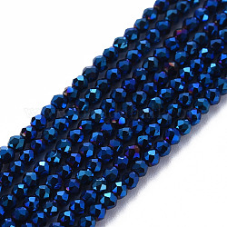 Fili di perle di vertro placcato, sfaccettato, rondelle, blu placcato, 2mm, Foro: 0.5 mm, circa 192~194pcs/filo, 12.99~13.39 pollici (33~34 cm)