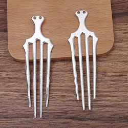Alloy Hair Comb Findings, with Loops, Platinum, 97x30x2mm