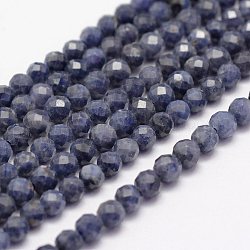 Natural Sapphire Beads Strands, Faceted, Round, Steel Blue, 3mm, Hole: 0.5~0.6mm, about 122~130pcs/strand, 15~15.5 inch(39cm)