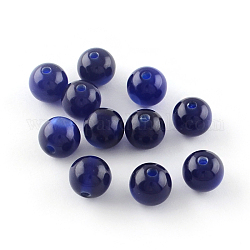 Imitazione tondo perle di resina occhio di gatto, blu scuro, 6x5mm, Foro: 1.8~2 mm