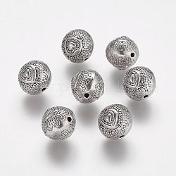 Perline in lega stile tibetano,  piombo & nichel & cadmio libero, rotondo e piatto, argento antico, 10mm di diametro, 8 mm di spessore, Foro: 1.5 mm