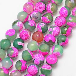 Natural Fire Crackle Agate Bead Strands, Round, Grade A, Faceted, Dyed & Heated, Hot Pink, 10mm, Hole: 1mm, about 37pcs/strand, 15 inch