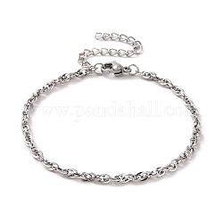 304 braccialetto a catena in corda di acciaio inossidabile per uomo donna, colore acciaio inossidabile, 7 pollice (17.7~17.8 cm)
