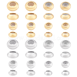Benecreat 32pcs 8 Stil Messingperlen, mit Gummi innen, Schieberegler Perlen, Stopper Perlen, langlebig plattiert, Rondell, Golden & Silver, 5~8x2.5~4 mm, Gummiloch: 1.2~2mm, 4pcs / style