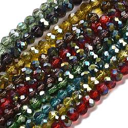 Electroplate Glass Faceted Rondelle Beads Strands, Half Plated, Mixed Color, 4x3mm, Hole: 1mm, about 140pcs/strand, 16.5 inch