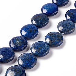 Abalorios de lapislázuli naturales hebras, teñido, plano y redondo, 19.5~20.5x7~8mm, agujero: 1 mm, aproximamente 20 pcs / cadena, 15.55''~15.98'' (39.5~40.6 cm)