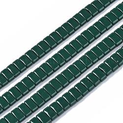 Spray Painted Non-magnetic Synthetic Hematite Multi-Strand Links, Two Hole Carrier Beads, For Tile Elastic Bracelets Making, Rectangle, Dark Green, 2x5x2mm, Hole: 0.6mm, about 170pcs/strand, 15.9 inch