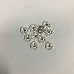 Alloy Rhinestone Cabochons, with ABS Plastic Imitation Pearl, Nail Art Decoration Accessories, Cadmium Free & Lead Free, Heart, Silver, 7x8.5x3mm