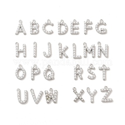 プラスチック模造パールのペンダント  真鍮パーツ  a～zの文字  プラチナ  12~16x2~13x3mm  穴：1.4mm  26個/セット