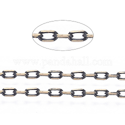 Electrophoresis Brass Cable Chains, Diamond Cut Chains, Soldered, Faceted, with Spool, Oval, Cadmium Free & Lead Free, Black, 2.7x1.5x0.45mm, about 301.83 Feet(92m)/roll