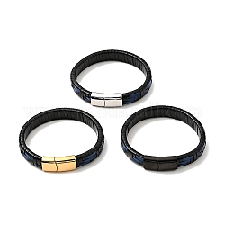 Bracelet cordon rectangle tressé en cuir avec 304 fermoirs magnétiques en acier inoxydable pour homme femme, couleur mixte, 8-5/8 pouce (22 cm)