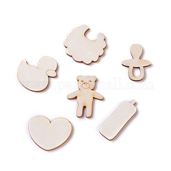 Baby Theme Wooden Cabochons, Laser Cut Wood Shapes, Mixed Shapes, BurlyWood, 24.5~34x12.5~31x2.5mm