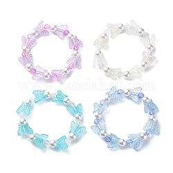 4шт 4 цвета акриловые бабочки и пластиковые жемчужные браслеты из бисера стрейч, составные браслеты для девочек, разноцветные, внутренний диаметр: 1-7/8 дюйм (4.8 см), 1 шт / цвет