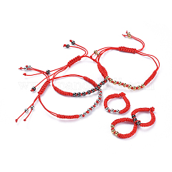 Bracelets de perle tressés en cordon de nylon réglable et ensembles de bagues, avec des perles en laiton, sans cadmium et sans plomb, couleur mixte, 1-1/8 pouce ~ 3 pouces (2.8~7.7 cm), taille 10, 19.5mm