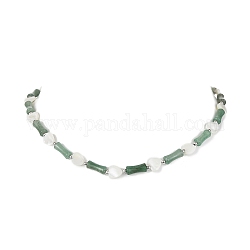 Natural Shell Heart & Green Aventurine Bamboo Beaded Necklace, 19.09 inch(48.5cm)