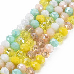 Chapelets de perles en verre électroplaqué, de couleur plaquée ab , facette, rondelle, jaune, 7.5~8x6mm, Trou: 1.5mm, Environ 69~72 pcs/chapelet, 16.54 pouce ~ 17.24 pouces (42 cm ~ 43.8 cm)