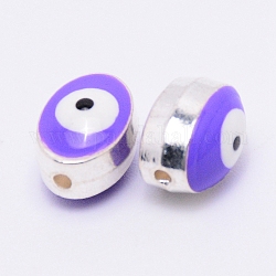Cuentas de aleación de esmalte de doble cara, lentejuelas esmaltadas, sin plomo y el cadmio, oval con mal de ojo, Platino, púrpura, 10x7.5x6mm, agujero: 1.4 mm