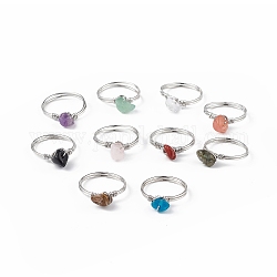 Anello da dito con pietre preziose miste naturali, gioielli avvolgenti in filo di ottone platino per donna, diametro interno: 18mm