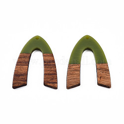 Ciondoli in resina opaca e legno di noce, fascino a forma di v, verde oliva, 38x29x3mm, Foro: 2 mm