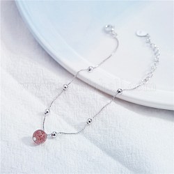 Bracciale chm rotondo con perline di quarzo rosa per ragazze adolescenti, 925 braccialetto in argento sterling, roso, platino
