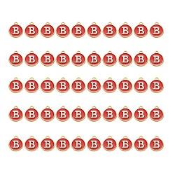Breloques en alliage plaqué or, avec l'émail, paillettes émaillées, plat rond, rouge, letter.b, 14x12x2mm, Trou: 1.5mm, 50 pcs / boîte
