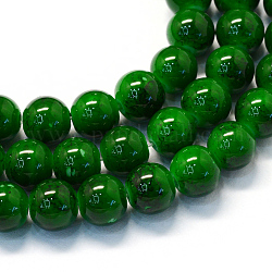Back lackiertem Glas runde Perle Stränge, dunkelgrün, 6.5 mm, Bohrung: 1.5 mm, ca. 145 Stk. / Strang, 31.8 Zoll