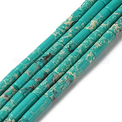 Brins de perles teintes en jaspe impérial synthétique, colonne, turquoise, 4~4.5x13~14mm, Trou: 1.2mm, Environ 27~29 pcs/chapelet, 14.72''~14.96'' (37.4~38 cm)