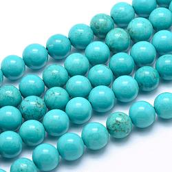 Brins de perles rondes en magnésite naturelle, teinte, turquoise, 10mm, Trou: 1mm, Environ 40 pcs/chapelet, 15.7 pouce (40 cm)