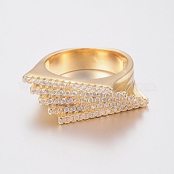 Brass Micro Pave Cubic Zirconia Finger Rings, Size 6~9, Golden, 16~19mm