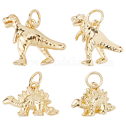 Beebeecraft 10Pcs 2 Style Rack Plating Brass Pendants, with Jump Ring, Dinosaur, Real 18K Gold Plated, 14x18x5mm, Hole: 3.6mm, 5pcs/style