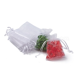 Organza Gift Bags with Drawstring, Jewelry Pouches, Wedding Party Christmas Favor Gift Bags, White, 9x7cm
