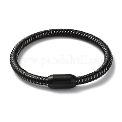 Pulsera de cordón redondo trenzado de cuero, Con 304 cierre magnético de acero inoxidable para hombres y mujeres., negro, 8-1/4 pulgada (20.8 cm)