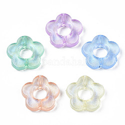 Perles en acrylique transparente, poudre de paillettes, fleur, couleur mixte, 14x14.5x4mm, Trou: 1.5mm