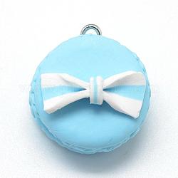 Handmade Polymer Clay Pendants, Macarons with Bowknot, Pale Turquoise, 28~30x25~26x16~21mm, Hole: 2mm