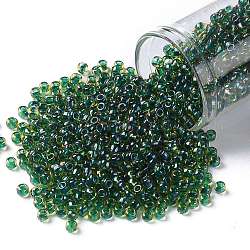 Toho perles de rocaille rondes, Perles de rocaille japonais, (242) couleur intérieure jonquil / émeraude doublée, 8/0, 3mm, Trou: 1mm, à propos 222pcs / bouteille, 10 g / bouteille