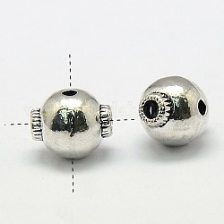 4-Hole Brass Round Beads, Nickel Free, Antique Silver, 11x10x9mm, Hole: 1~2mm
