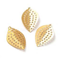 Ion Plating(IP) 304 Stainless Steel Pendants, Hollow, Leaf Charm, Golden, 18x11x2mm, Hole: 0.9mm