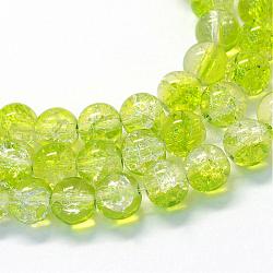 Backen gemalt transparent Knistern Glas runden Perle Stränge, grün gelb, 8.5~9 mm, Bohrung: 1.5 mm, ca. 105 Stk. / Strang, 31.8 Zoll