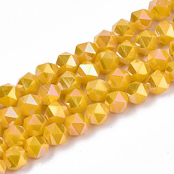 Electroplate Opaque Glass Beads Strands, AB Color Plated, Faceted, Round, Gold, 5.5x5.5x5.5mm, Hole: 1mm, about 97~99pcs/strand, 20.87 inch~21.26 inch(53cm~54cm)