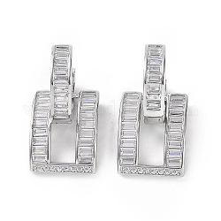 Прямоугольные серьги-кольца с прозрачным кубическим цирконием, украшения из латуни для женщин, платина, 28 мм, штифты : 1.1 мм