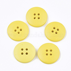 Расписные деревянные кнопки, 4-луночное, плоско-круглые, желтые, 20x4 мм, отверстие : 2 мм